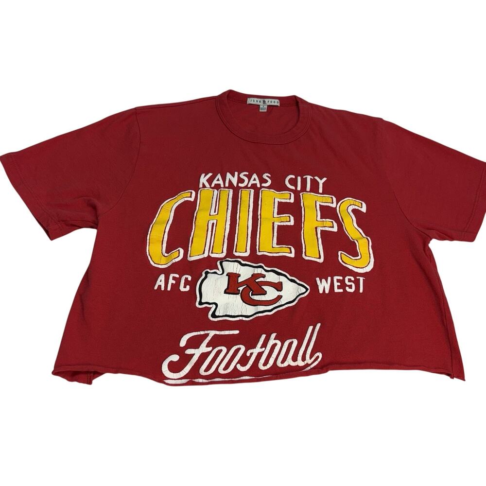 Junk Food Kansas City Chiefs Crop Top Cut Off Short Sleeve T-Shirt Womens Size S